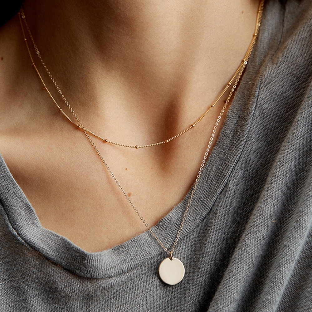 Silver Flat Circle Layered Necklace